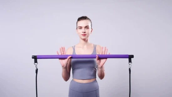 Portable Purple Resistance Band Yoga Bar Pilates Kit Adjustable